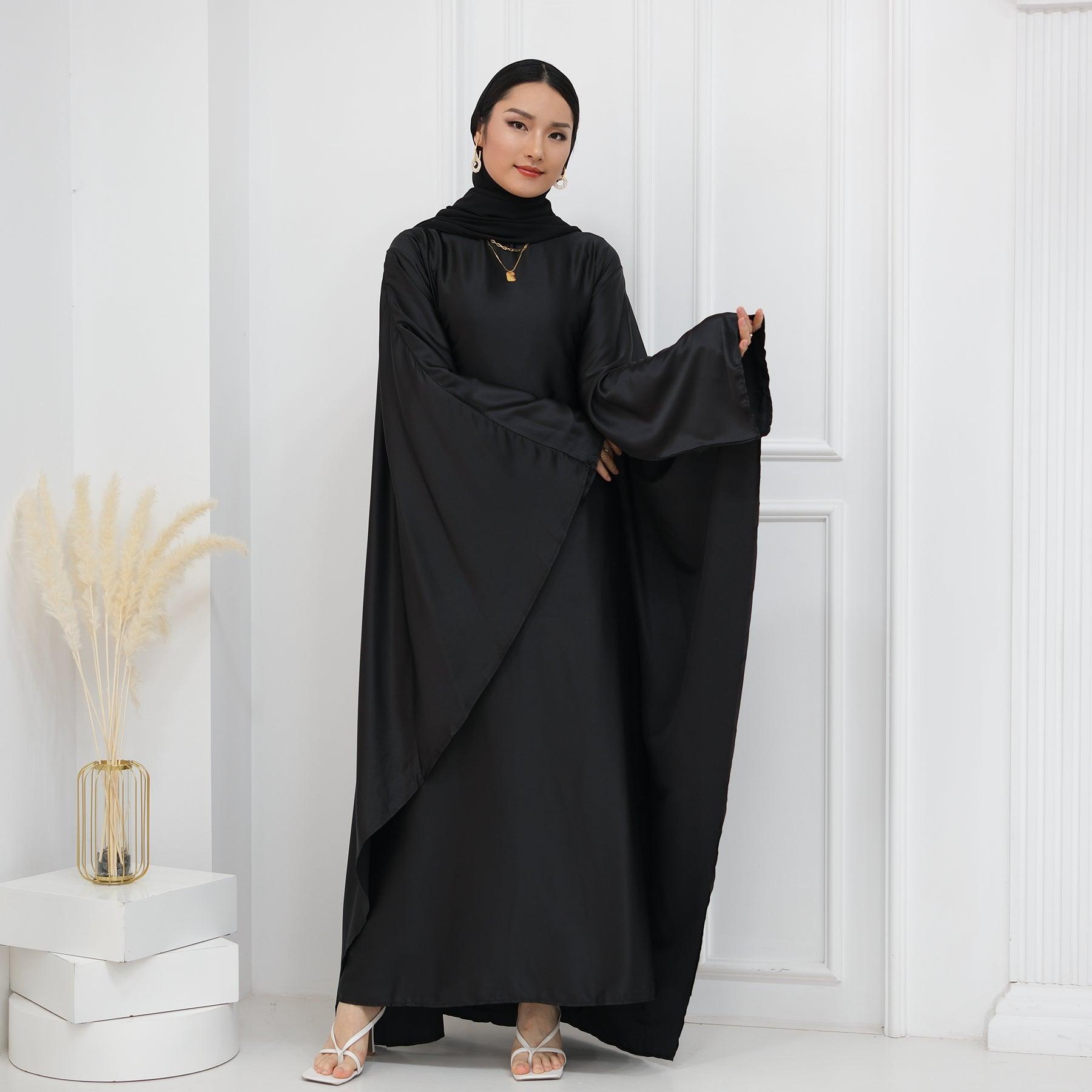 Butterfly Batwing Abaya Sleeve Satin Maxi Dress - IRIDA - Eolante Clothing