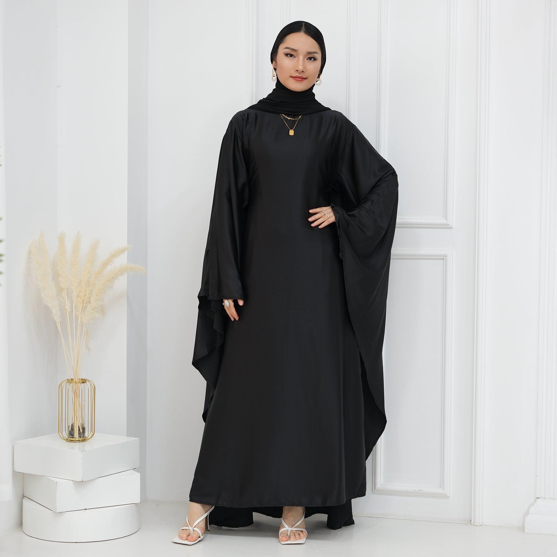 Butterfly Batwing Abaya Sleeve Satin Maxi Dress - IRIDA - Eolante Clothing