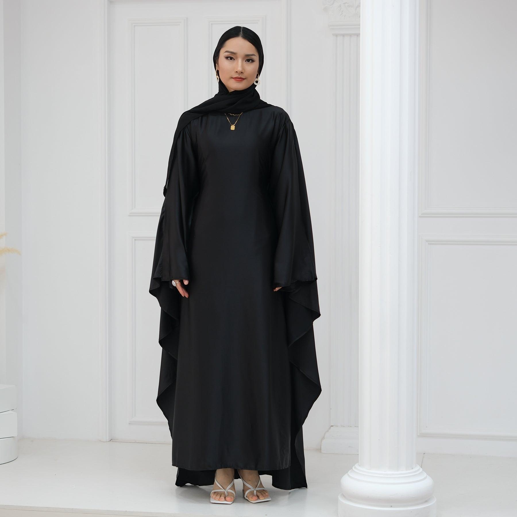 Butterfly Batwing Abaya Sleeve Satin Maxi Dress - IRIDA - Eolante Clothing