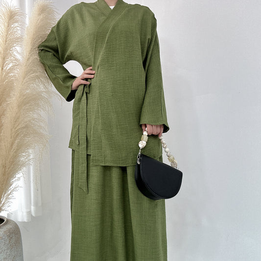 Green Kimono Abaya Set (Top and Pants) | Eolante Clothing