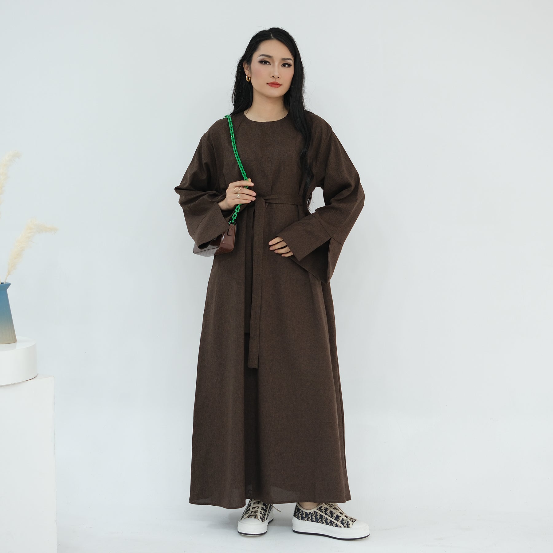 Maxi Dress in Coffee Linen | Eolante Clothing 