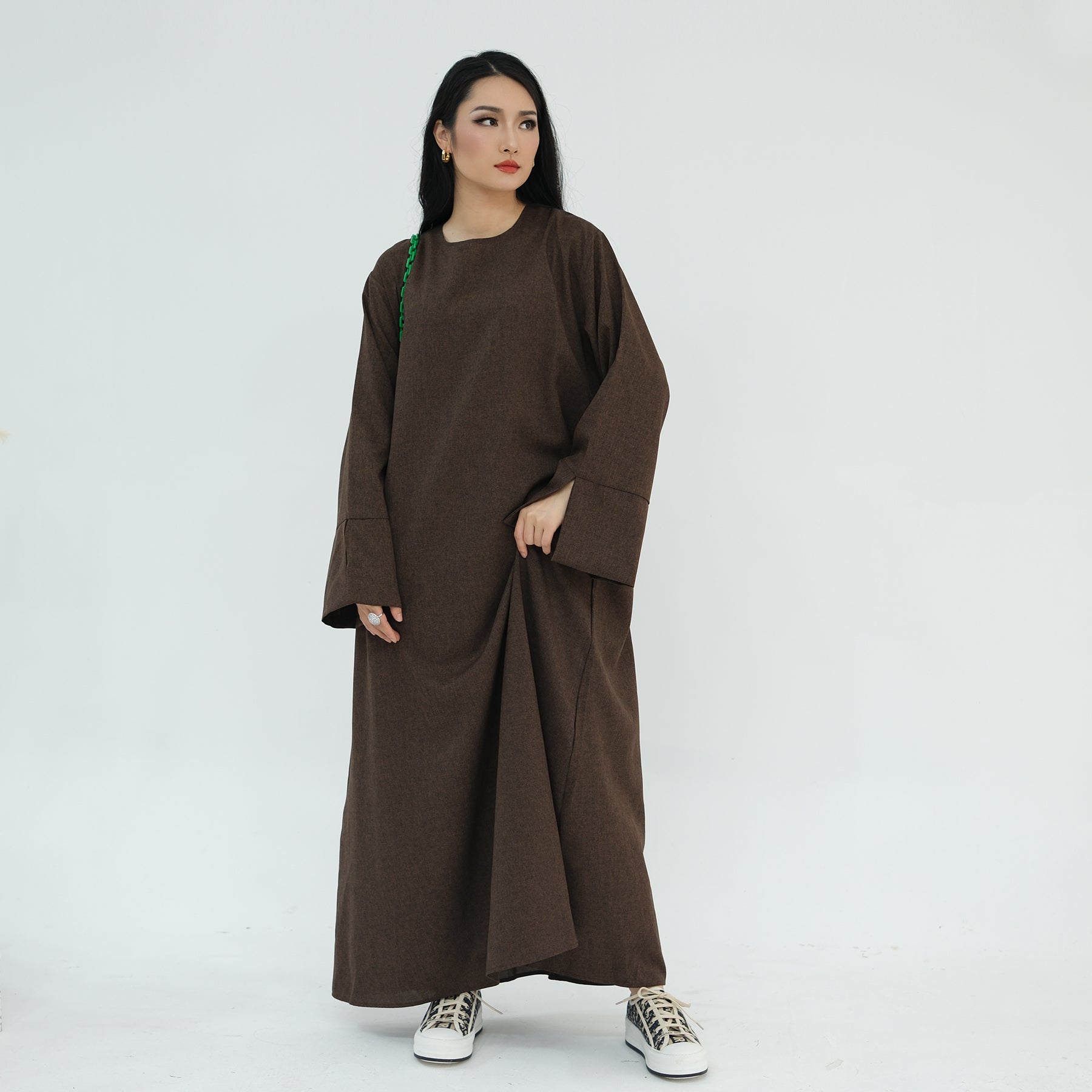 Linen Abaya Dress in Coffee | Eolante Clothing 