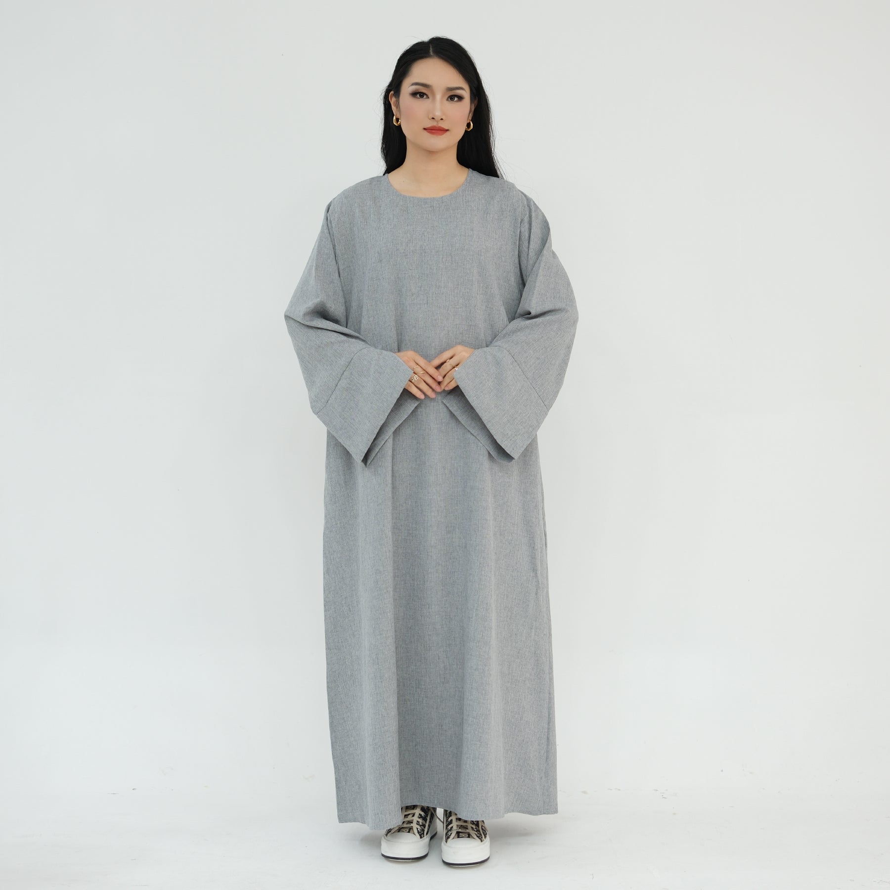 Gray Linen Maxi Abaya | Eolante Clothing 