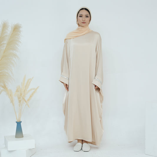 Bead Embellished Satin Maxi Dress Abaya