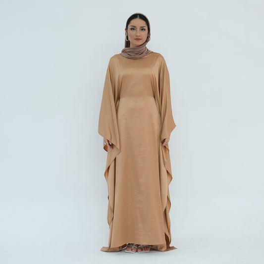 Satin Batwing Butterfly Sleeve Maxi Dress Abaya