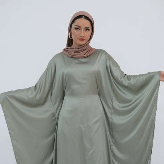 Satin Batwing Butterfly Sleeve Maxi Dress Abaya