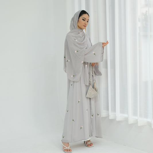 Floral Embroidered Open Abaya