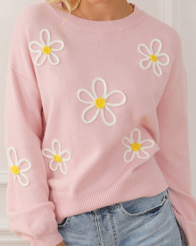 Daisy Stitched Sweater - Eolante Clothing