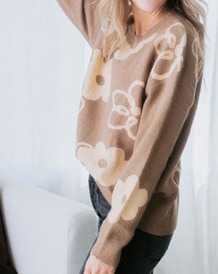 Floral Drop Shoulder Sweater - Eolante Clothing