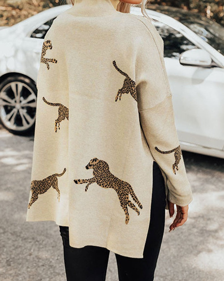 High Neck Cheetah Sweater - Eolante Clothing