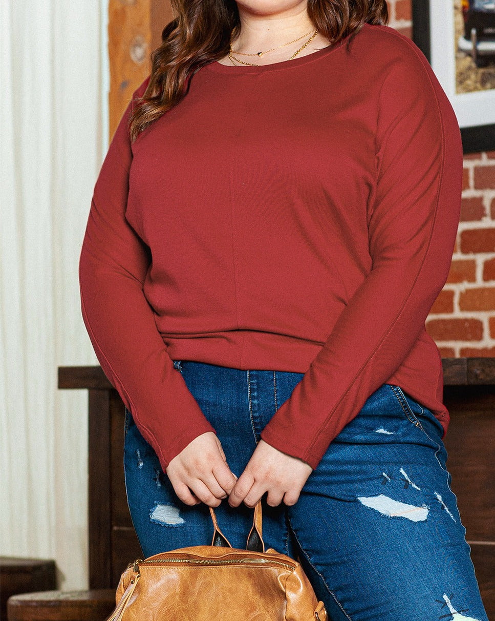 Piping Detail Long Sleeve Plus Size Top - Eolante Clothing