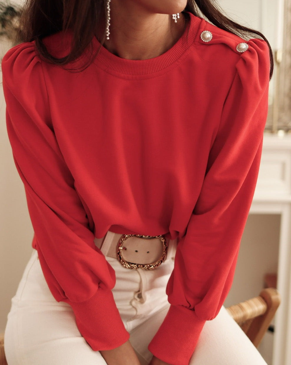 Button Tab Long Sleeve Top - Eolante Clothing