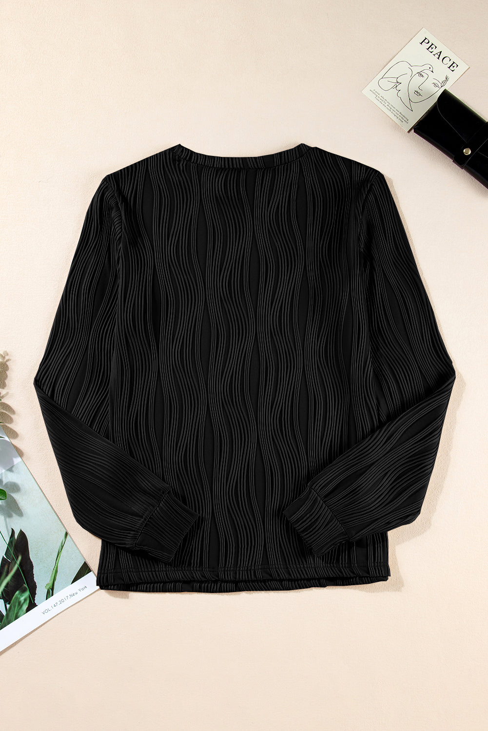 Textured Wavy Long Sleeve Top - Eolante Clothing