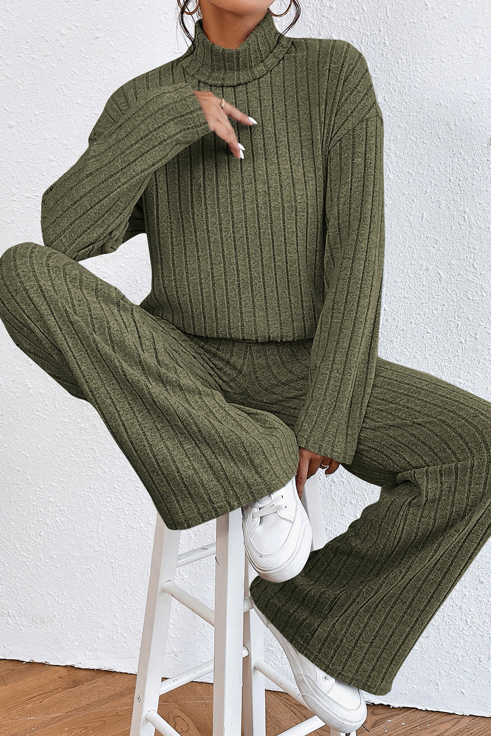 Ribbed Knit Top and Pants Loungewear Set - Eolante Clothing