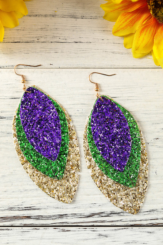 Purple Mardi Gras Sequin Layered Earrings