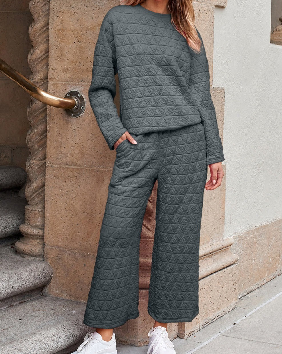 Quilted Pullover and Pants Loungewear Set - Eolante Clothing