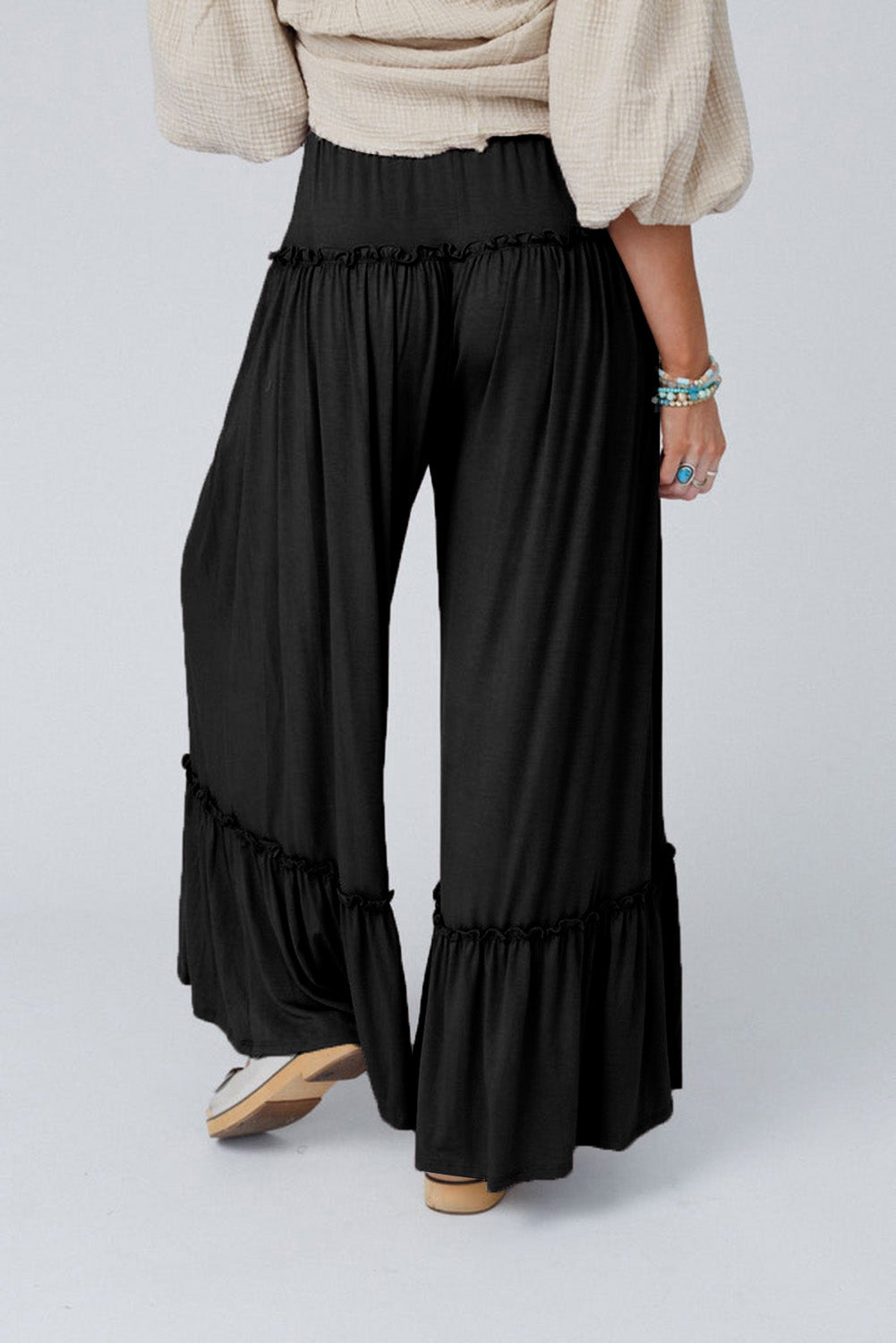 Frilled Wide Leg Pants - Eolante Clothing