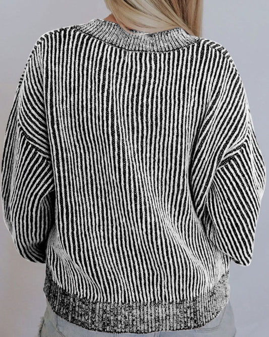 Ribbed Trim Sweater in Stripes - Eolante Clothing