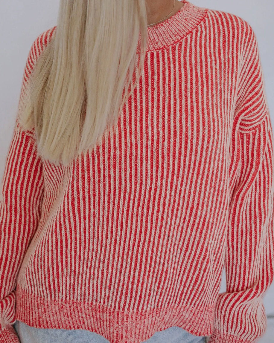 Ribbed Trim Sweater in Stripes - Eolante Clothing