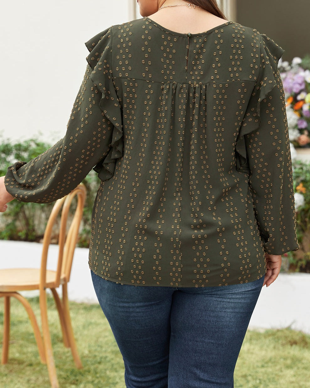 Lace Swiss Dot Long Sleeve Plus Size Top - Eolante Clothing