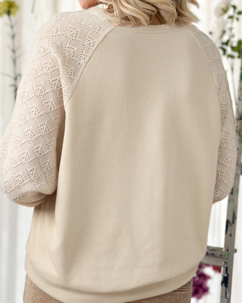 Eyelet Knit Patchwork Pullover Top - Eolante Clothing