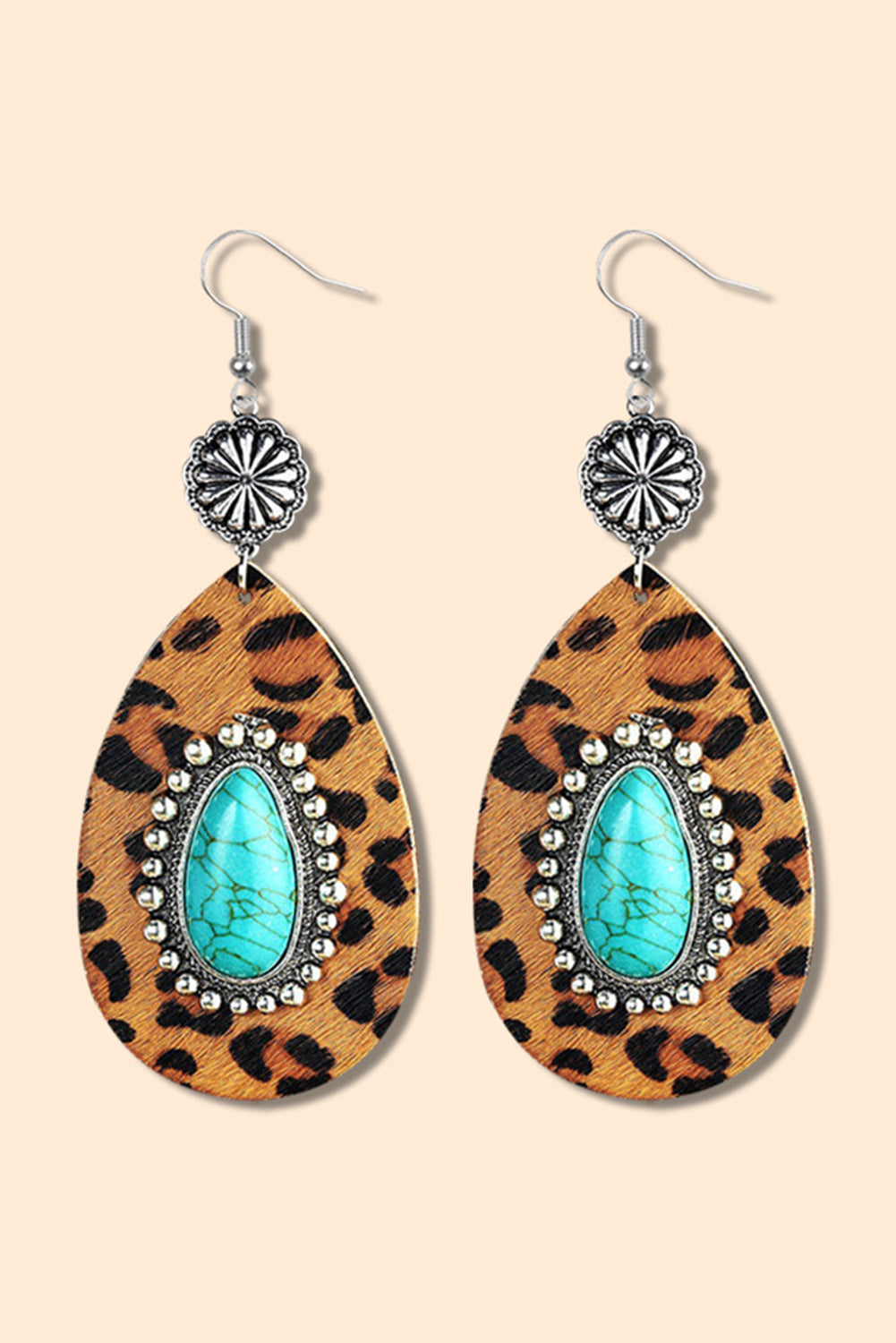 Inlay Drop Earrings, Leopard Turquoise Pattern Design - Eolante Clothing