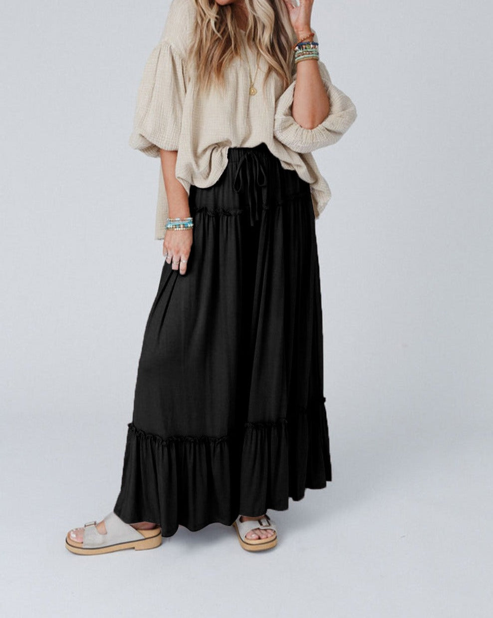 Frilled Wide Leg Pants - Eolante Clothing