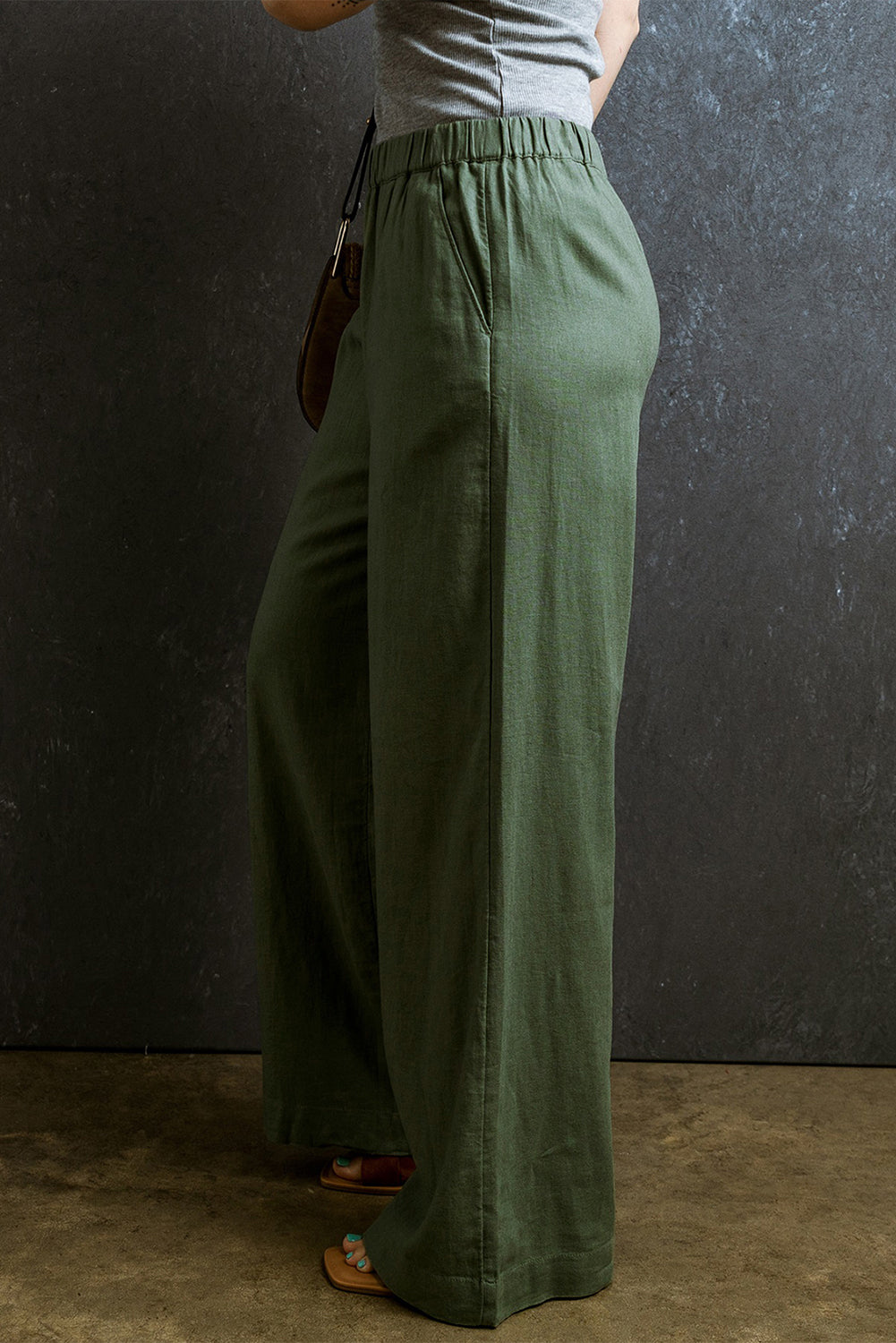 Elastic Waist Wide Leg Pants - Eolante Clothing