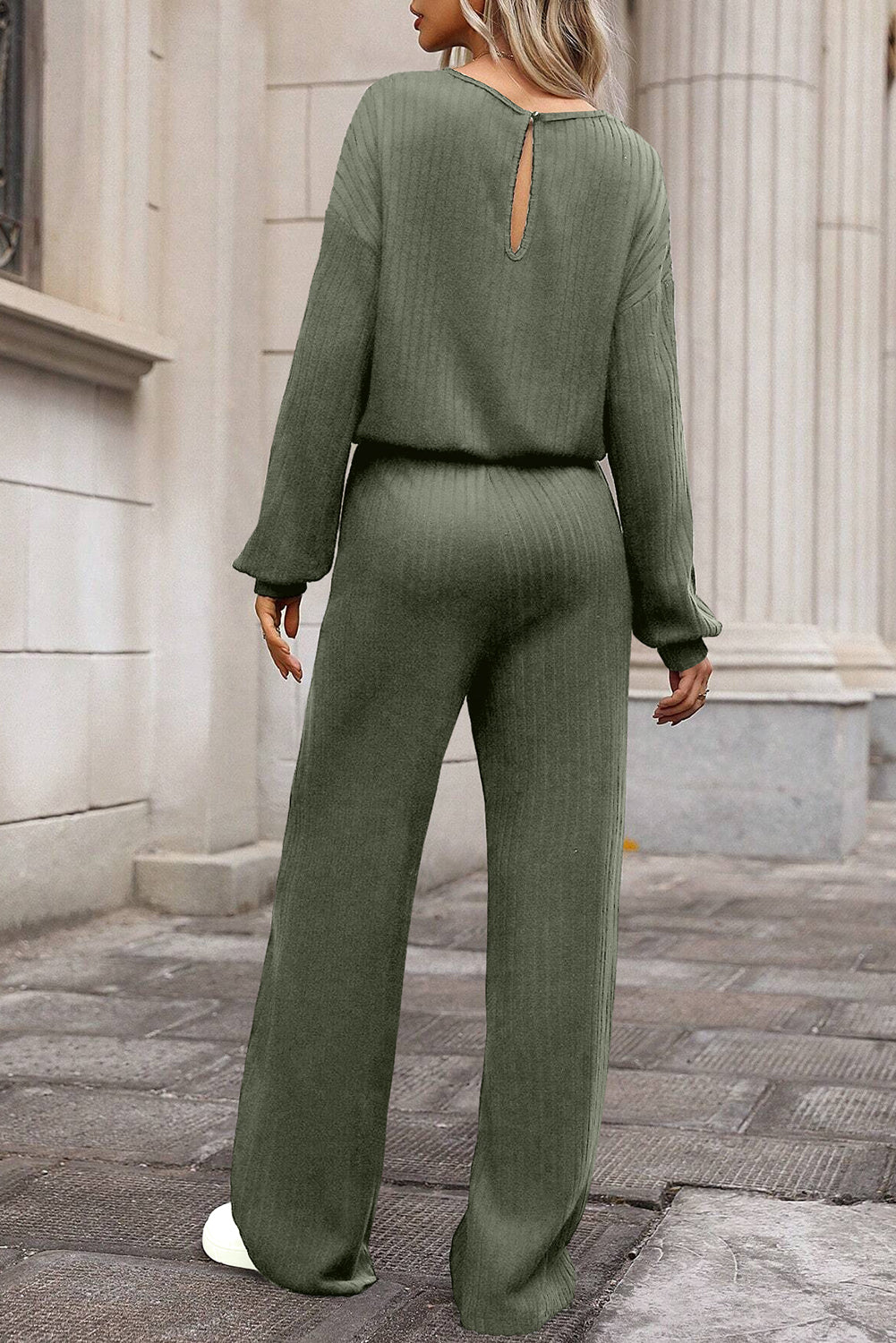 Ribbed Knit Keyhole Back Jumpsuit - Eolante Clothing