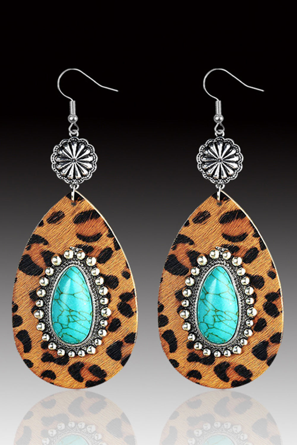 Inlay Drop Earrings, Leopard Turquoise Pattern Design - Eolante Clothing