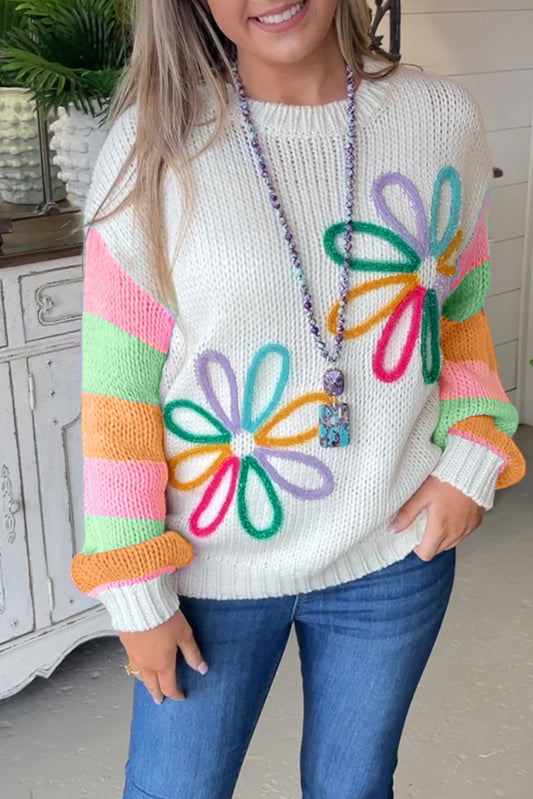 Floral Colorblock Sleeve Sweater