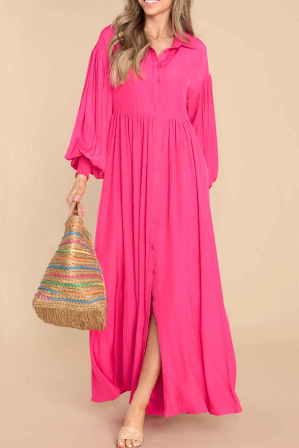 Bubble Sleeve Shirt Maxi Dress - Eolante Clothing