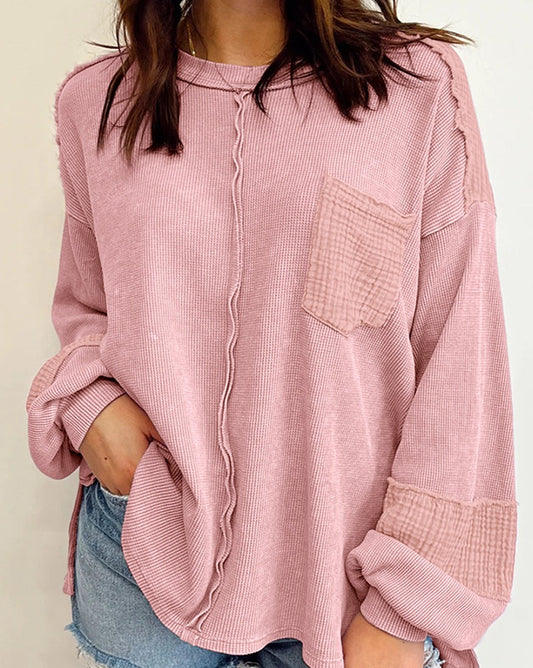 Waffle Knit Bubble Sleeve Top - Eolante Clothing