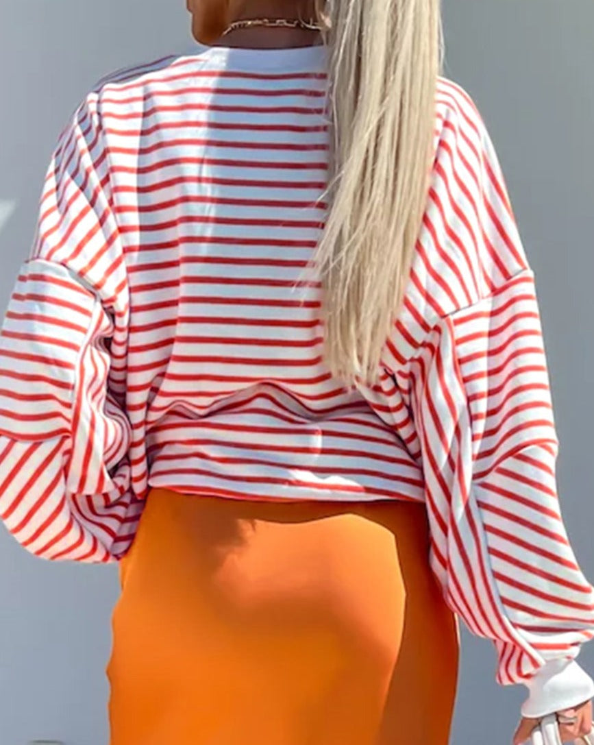 Stripe Drop Shoulder Loose Sweatshirt - Eolante Clothing