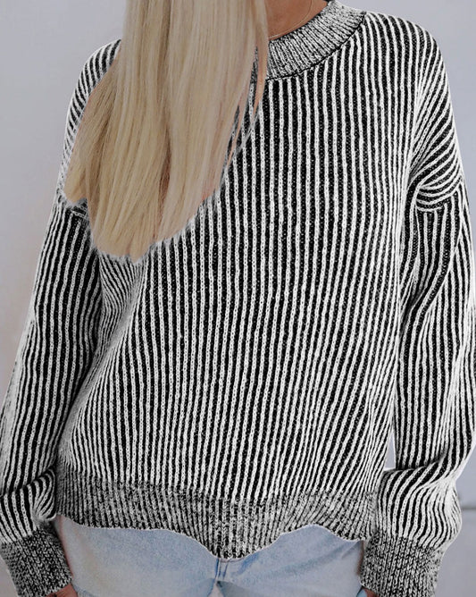 Ribbed Trim Sweater in Stripes - Eolante Clothing