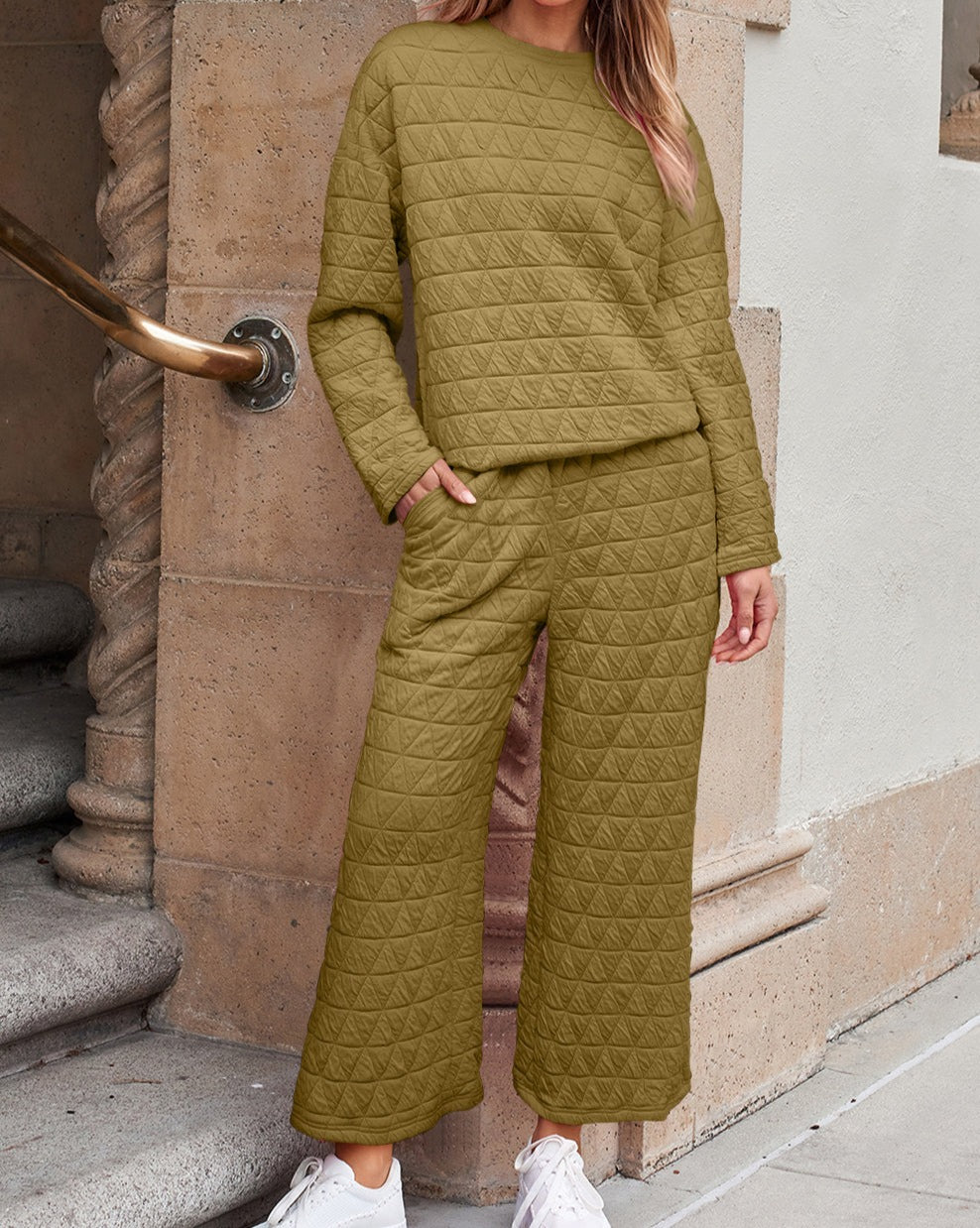 Quilted Pullover and Pants Loungewear Set - Eolante Clothing