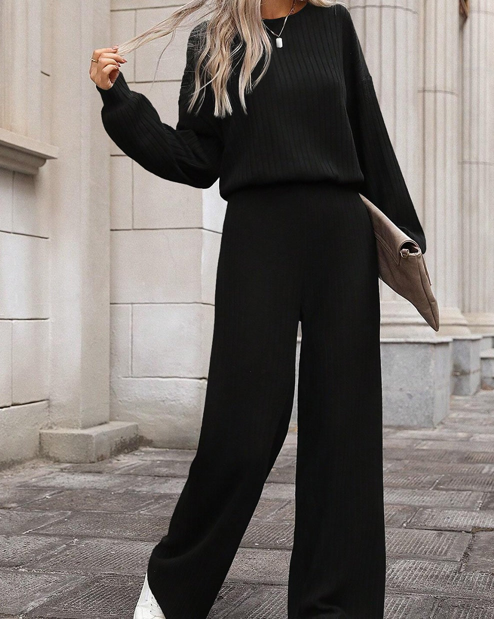 Ribbed Knit Keyhole Back Jumpsuit - Eolante Clothing