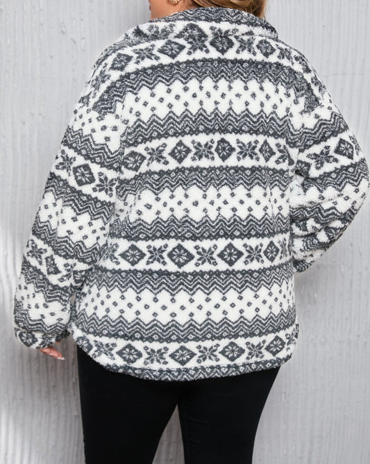 Sherpa Geometric Plus Size Pullover - Eolante Clothing