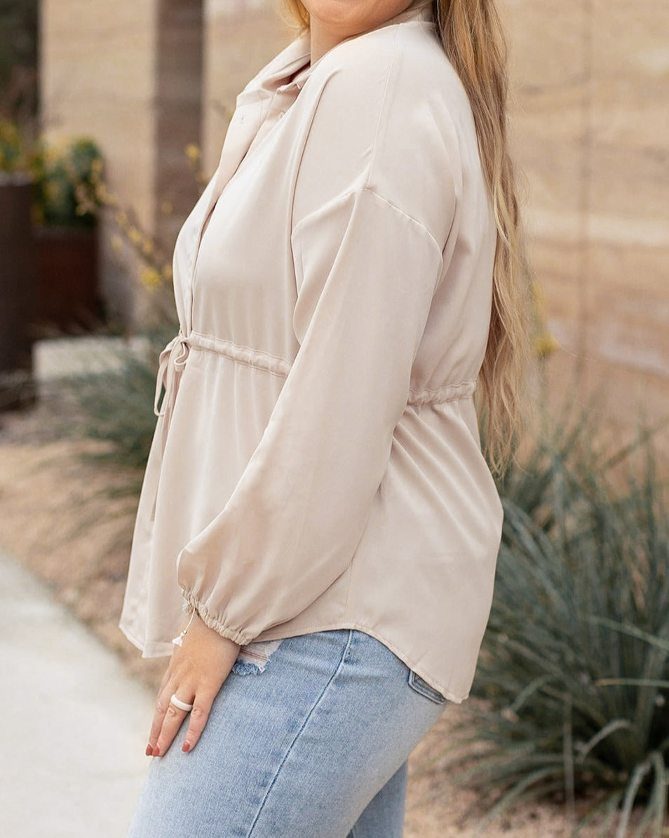 Puff Sleeve Tied Plus Size Tunic Shirt - Eolante Clothing