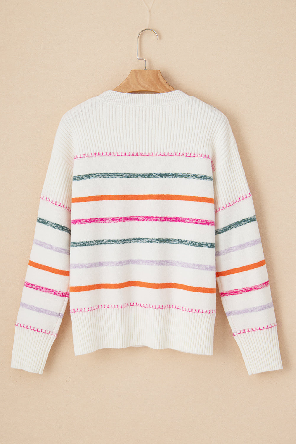 Stripe Ribbed Trim Sweater - Eolante Clothing