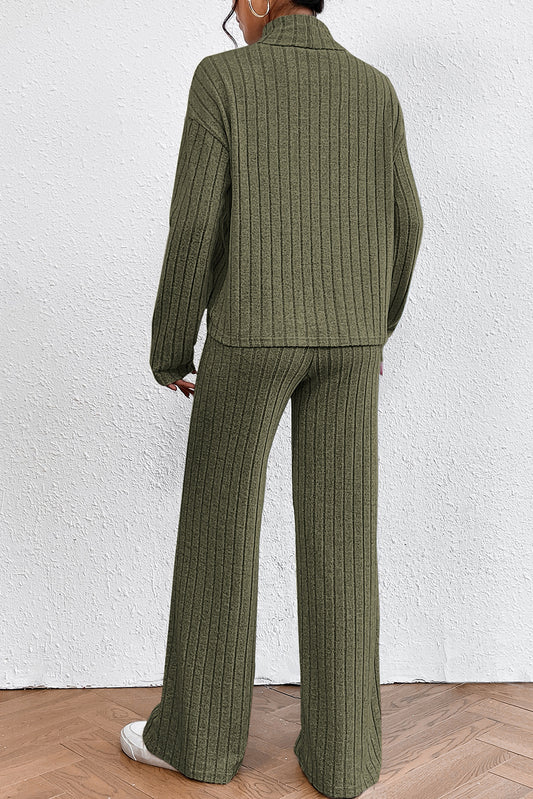 Ribbed Knit Top and Pants Loungewear Set - Eolante Clothing