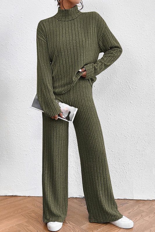 Ribbed Knit Top and Pants Loungewear Set - Eolante Clothing