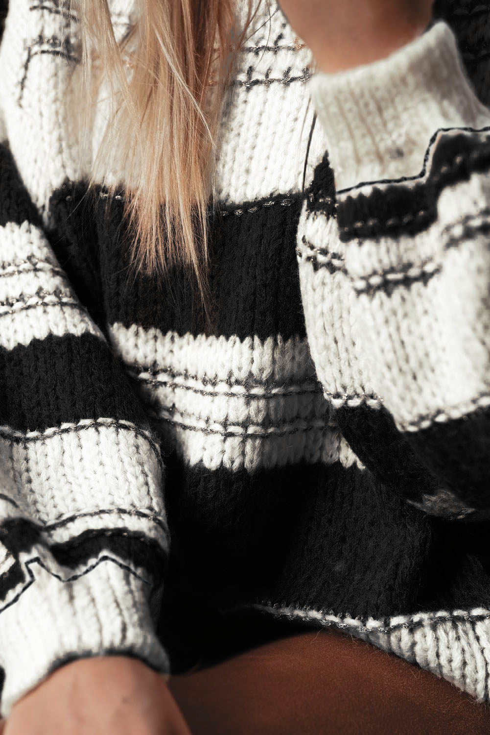 Puff Striped Sleeve in Knit Sweater - Eolante Clothing