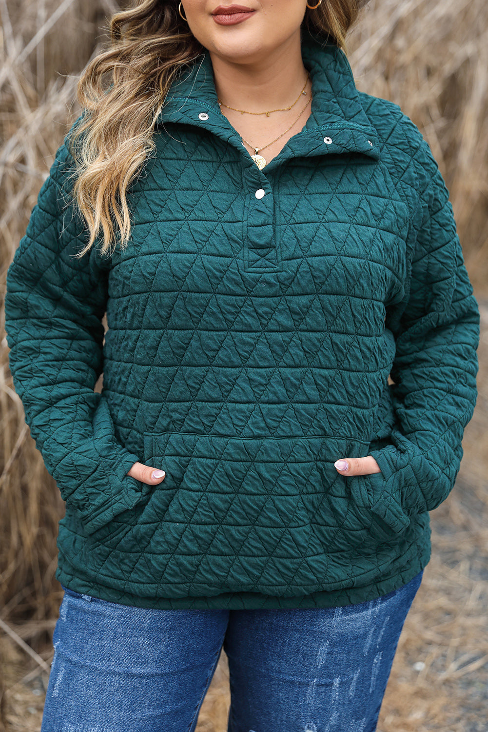 Quilted Pocketed Plus Size Sweatshirt - Eolante Clothing