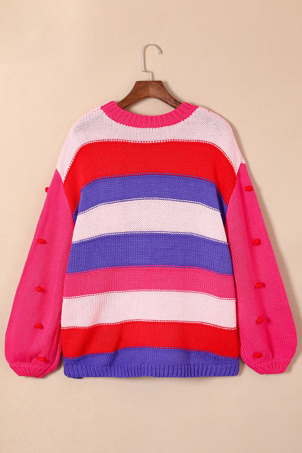 Stripe Knit Pompom Plus Size Sweater - Eolante Clothing