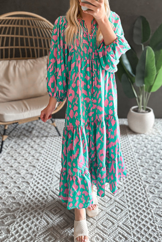 Abstract Puff Sleeve Long Dress