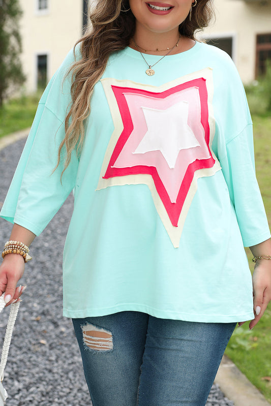 Colorblock Star Patch Tunic Plus Size Top - Eolante Clothing