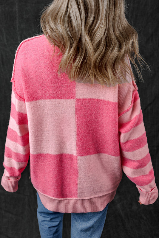 Checkered Colorblock Loose Sweater