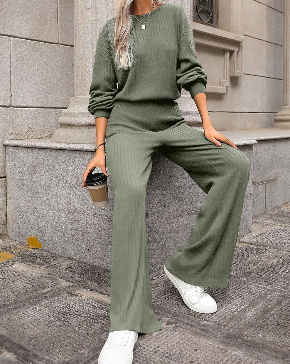 Ribbed Knit Keyhole Back Jumpsuit - Eolante Clothing