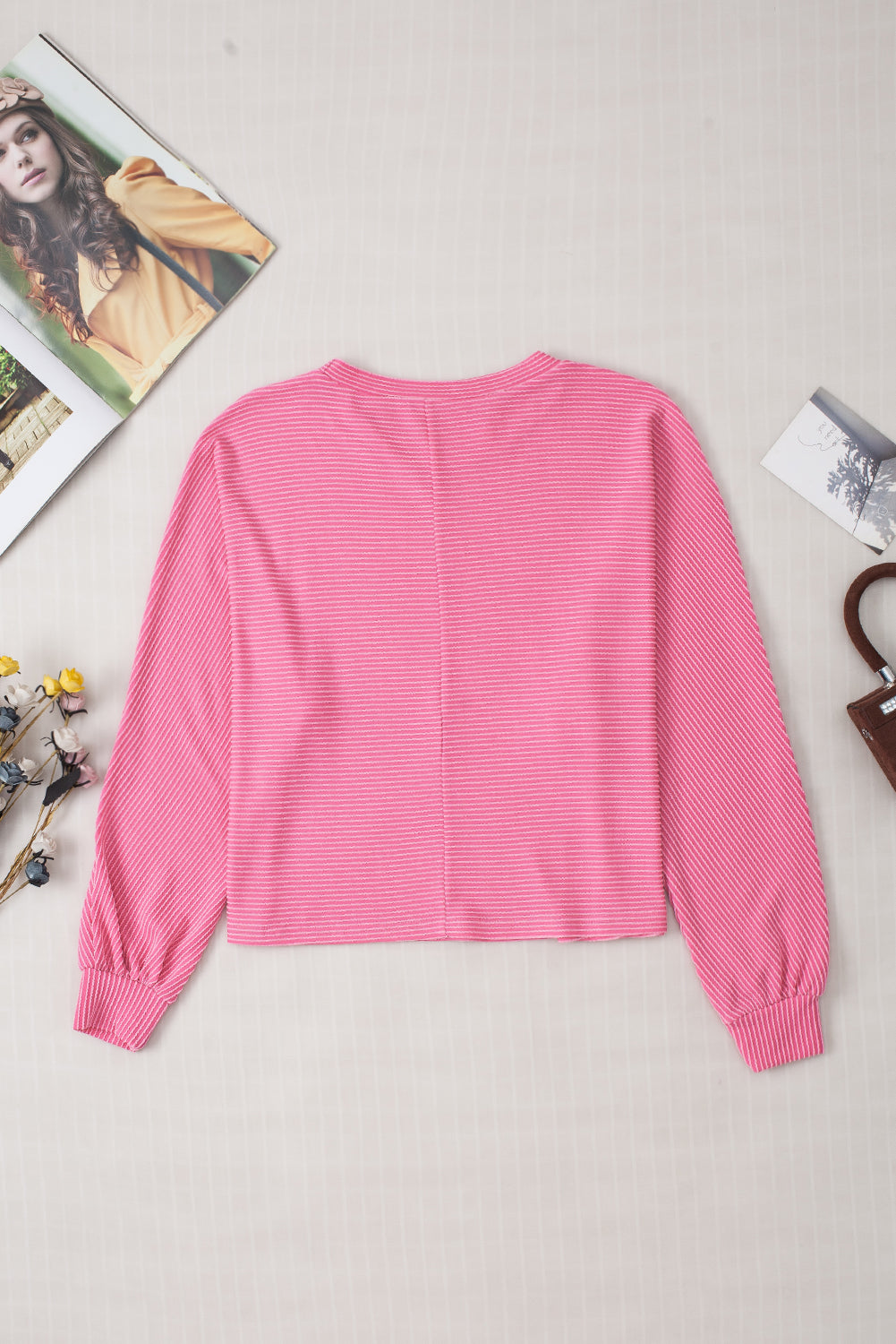 Corded Textured Long Sleeve Top - Eolante Clothing